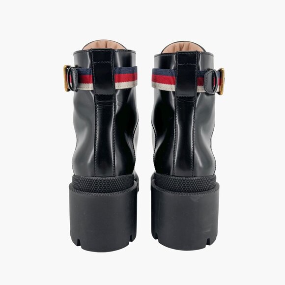 Gucci Sylvie Trip Black Leather Lace Up Combat Boots Size 36.5 US 6.5 Women's - Picture 6 of 15